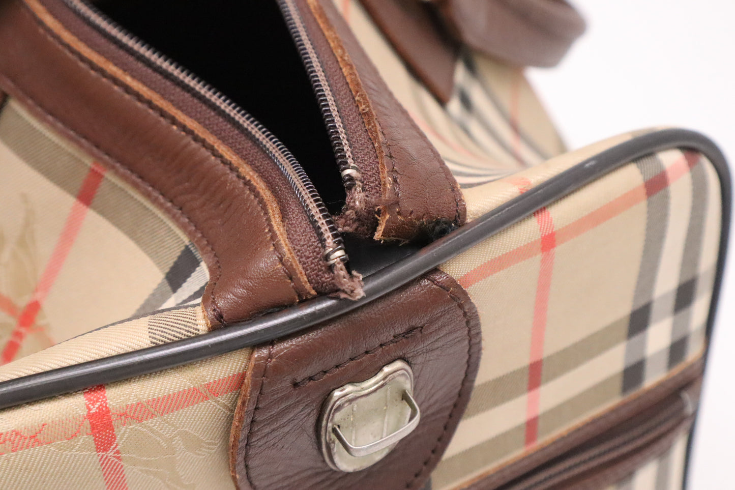 Burberry Boston Bag in Brown Checked Canvas