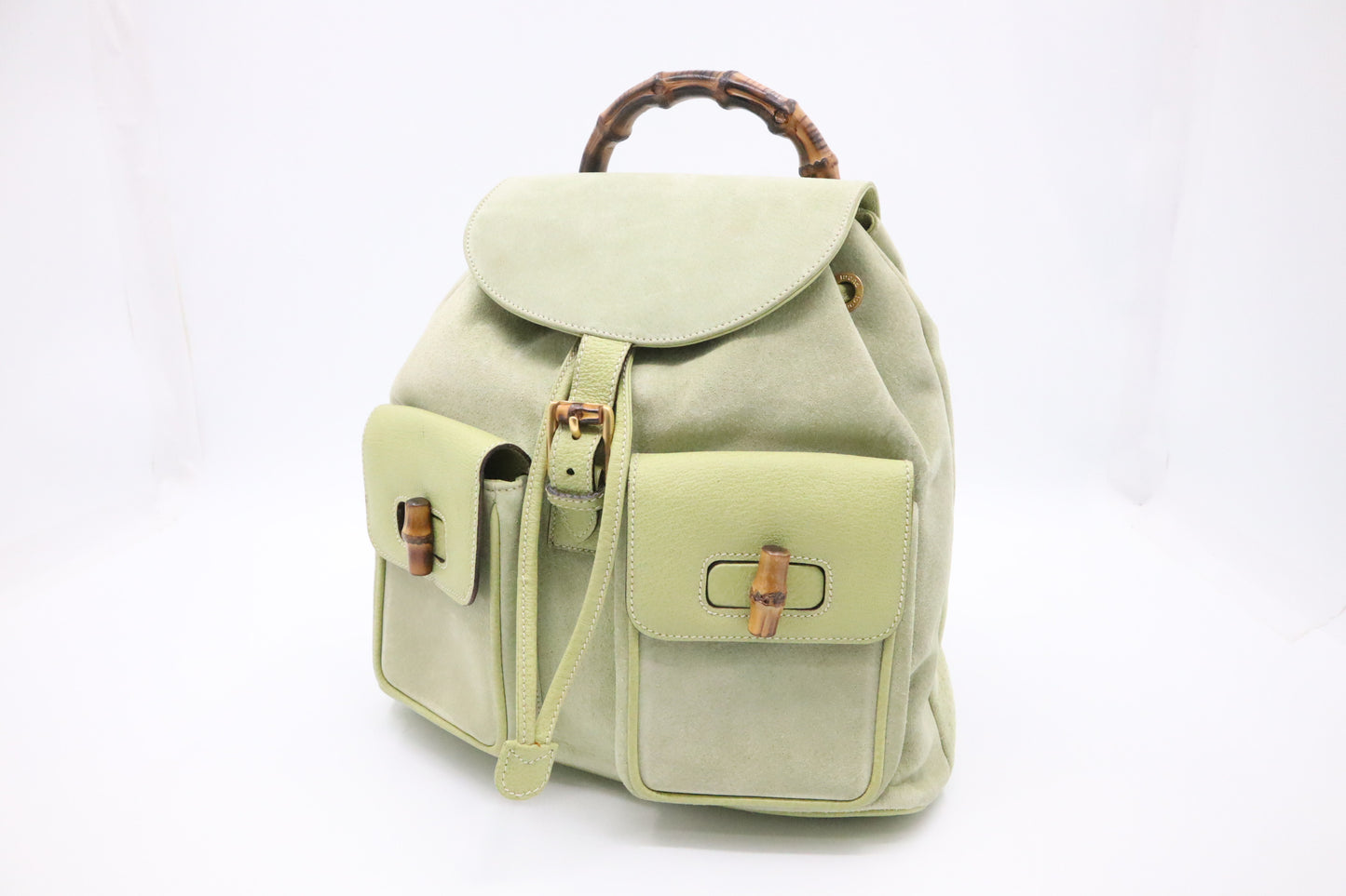Gucci Bamboo Backpack in Pale Green Suede