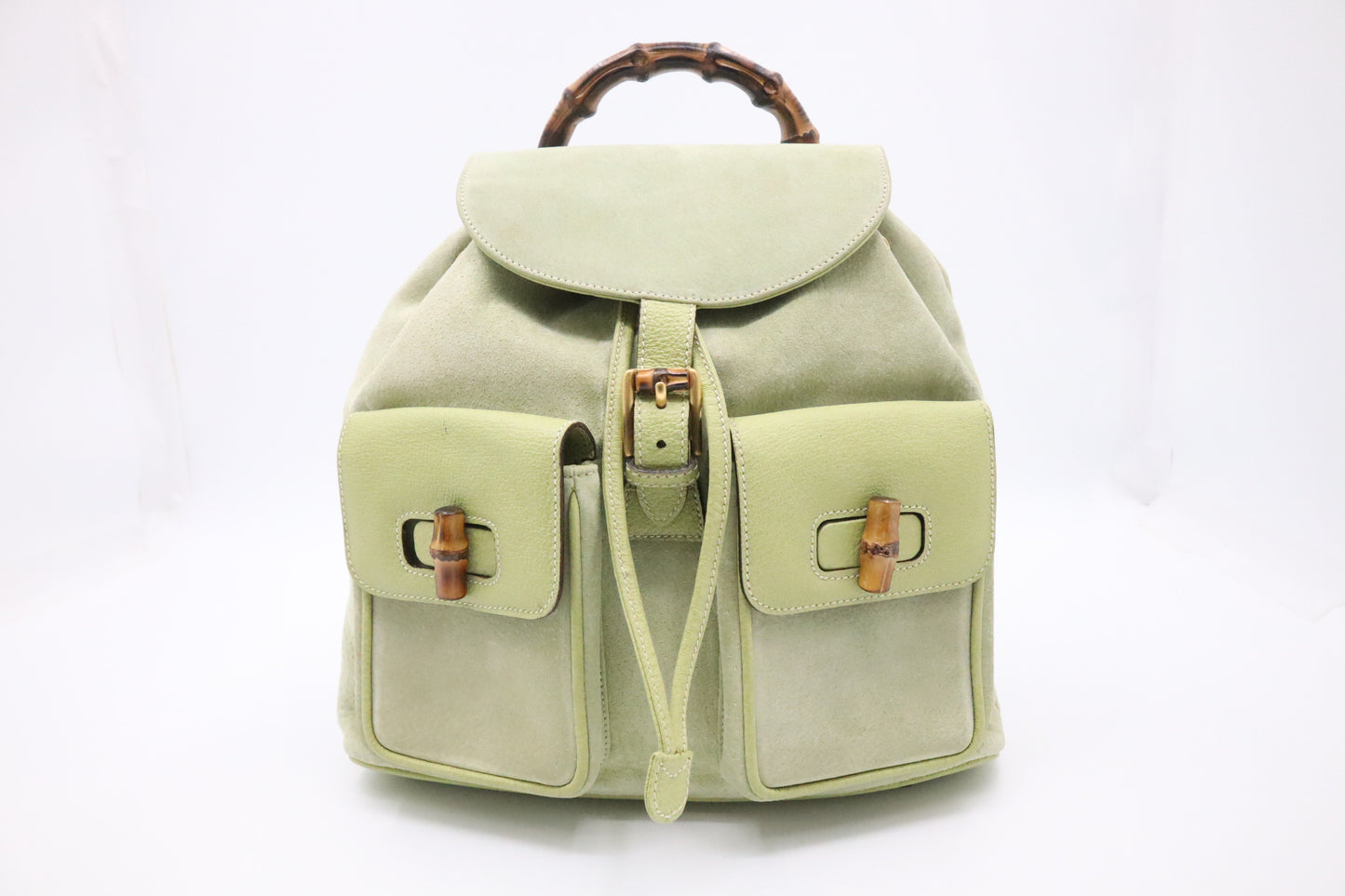 Gucci Bamboo Backpack in Pale Green Suede