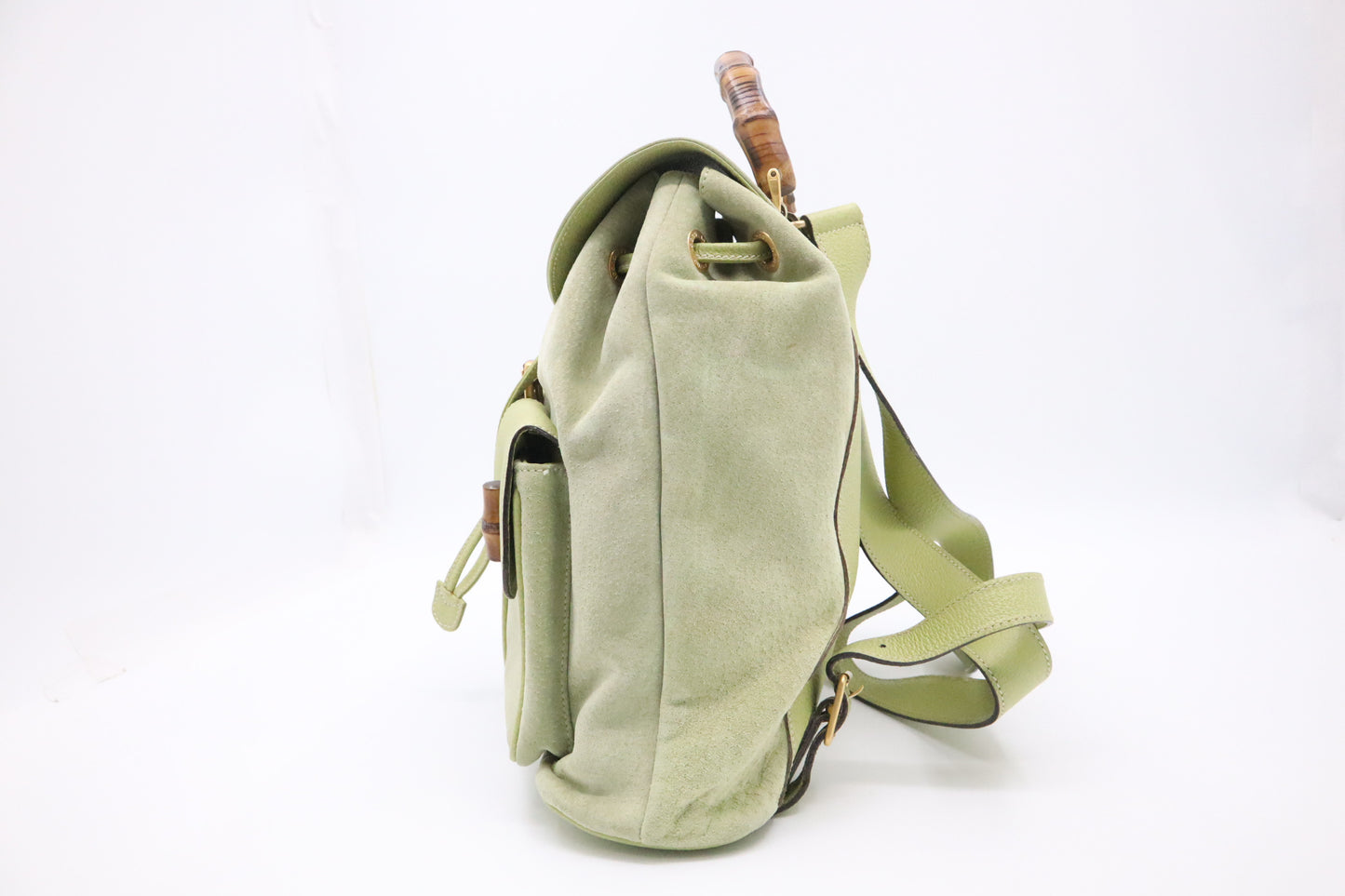 Gucci Bamboo Backpack in Pale Green Suede
