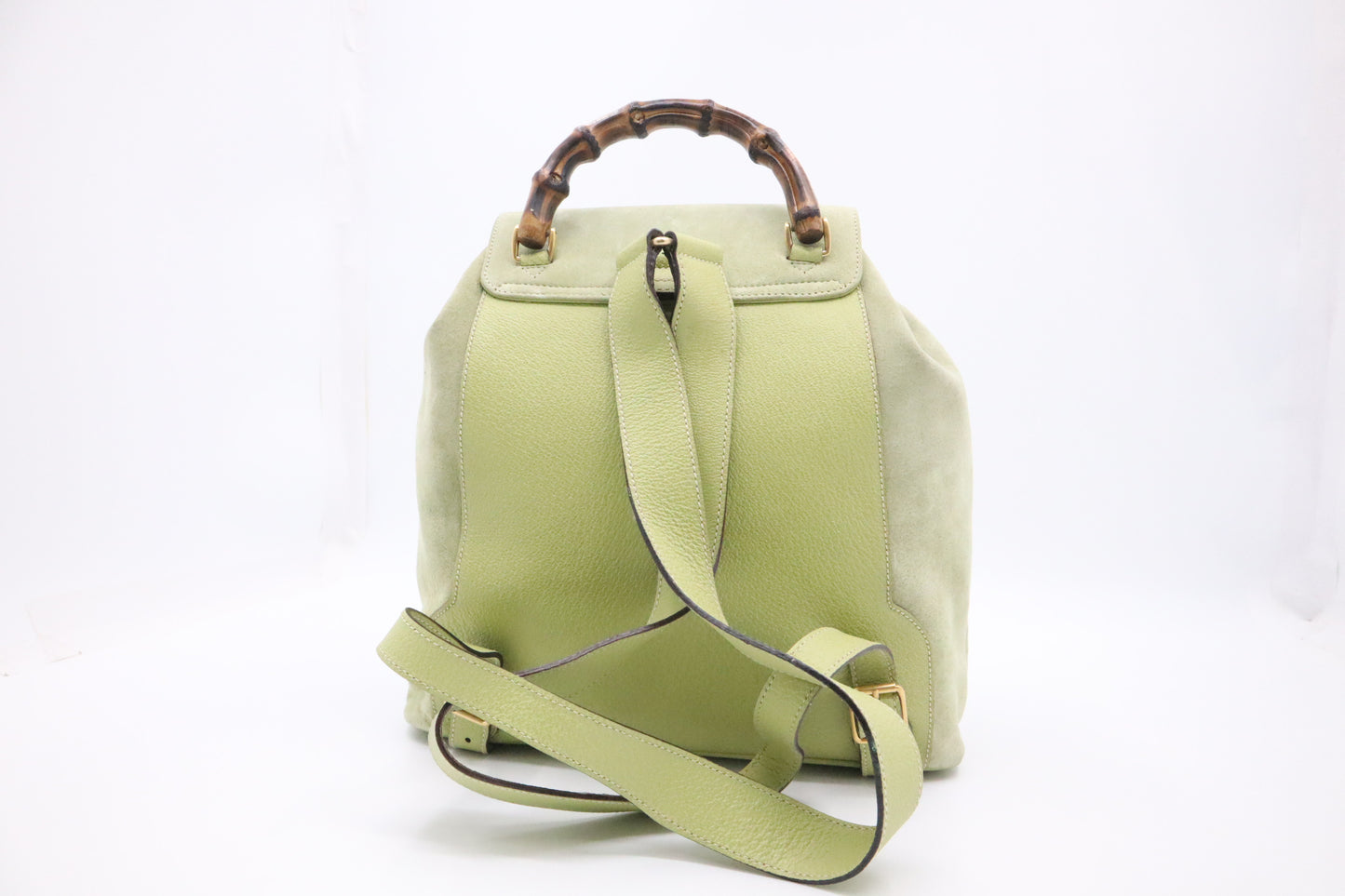 Gucci Bamboo Backpack in Pale Green Suede