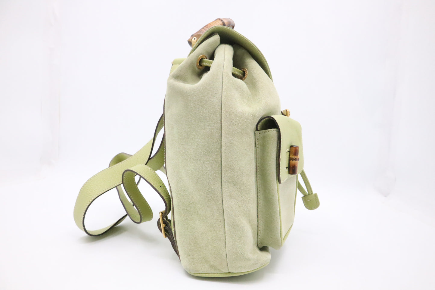 Gucci Bamboo Backpack in Pale Green Suede