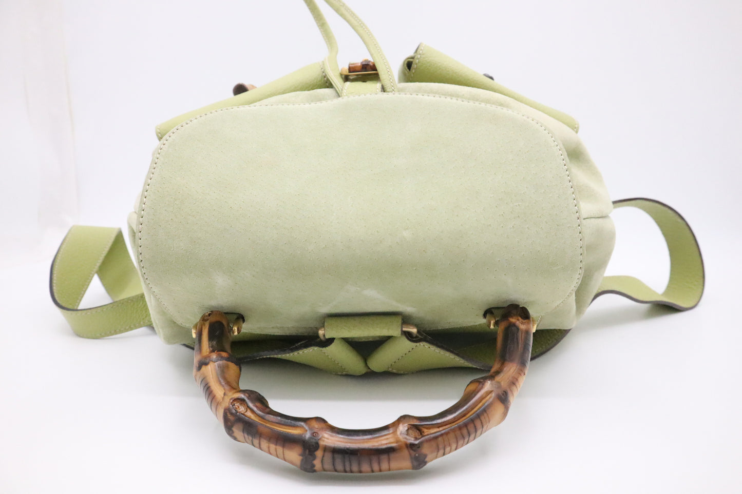 Gucci Bamboo Backpack in Pale Green Suede