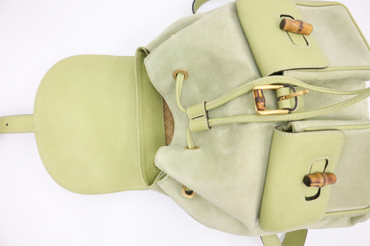 Gucci Bamboo Backpack in Pale Green Suede