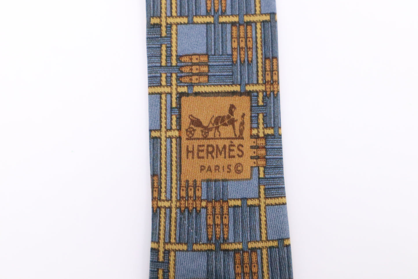 Hermes Tie in Blue and Yellow Silk
