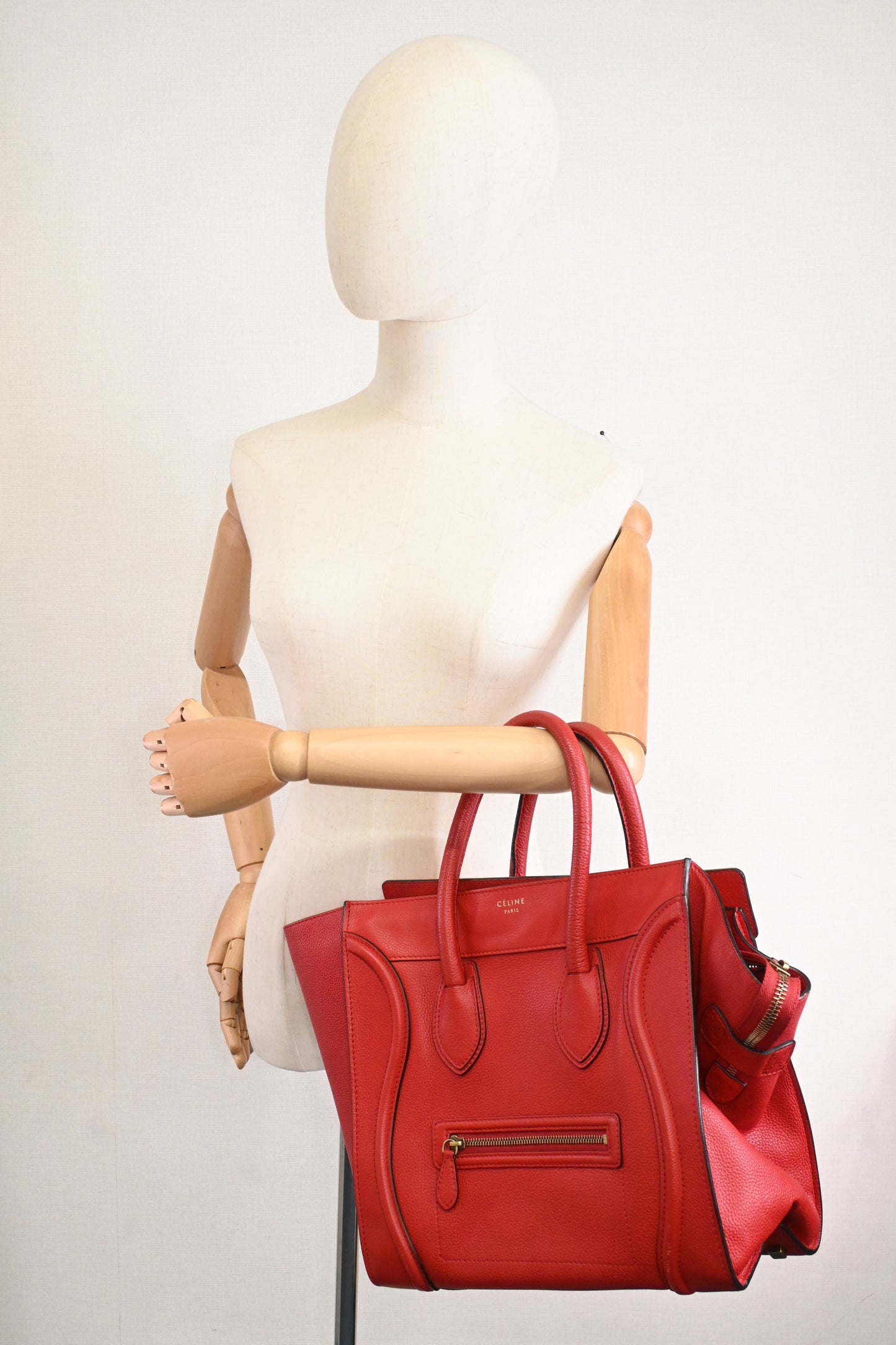 Celine Mini Luggage in Red Drummed Leather