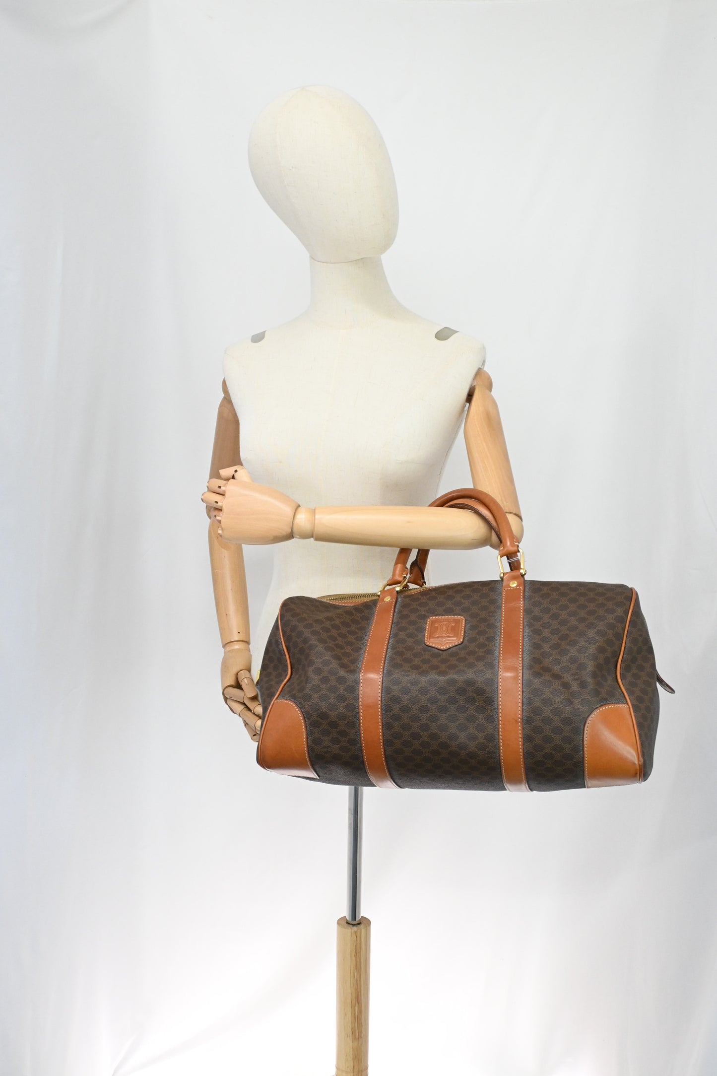 Celine Boston Bag in Brown Macadam Canvas