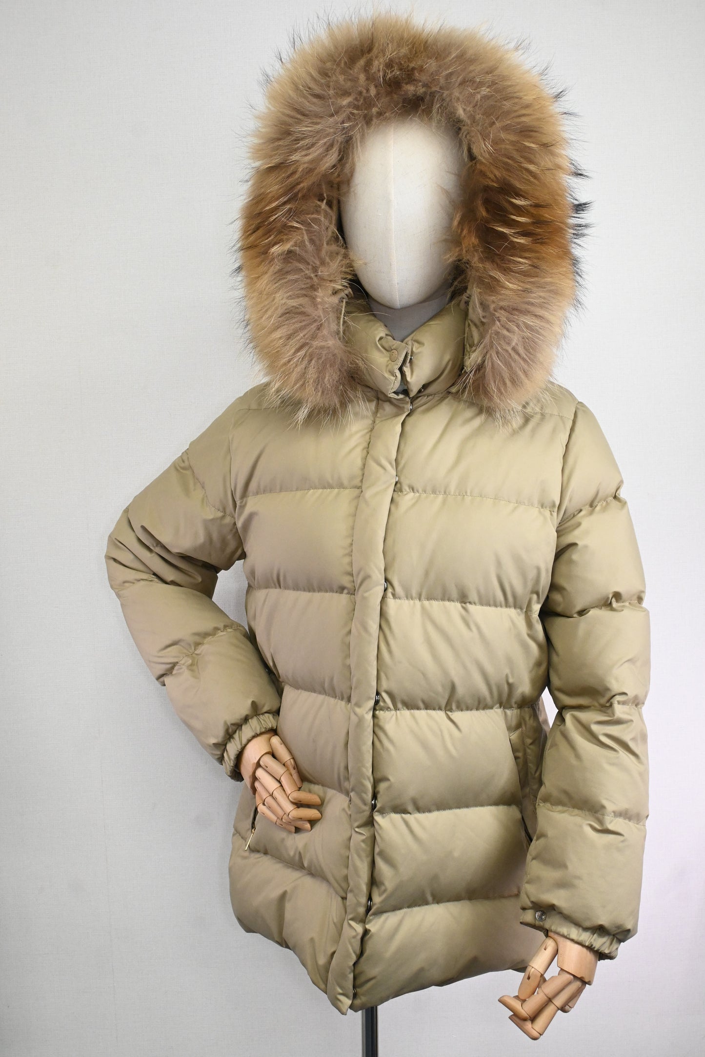 Moncler Beige Long Down Jacket