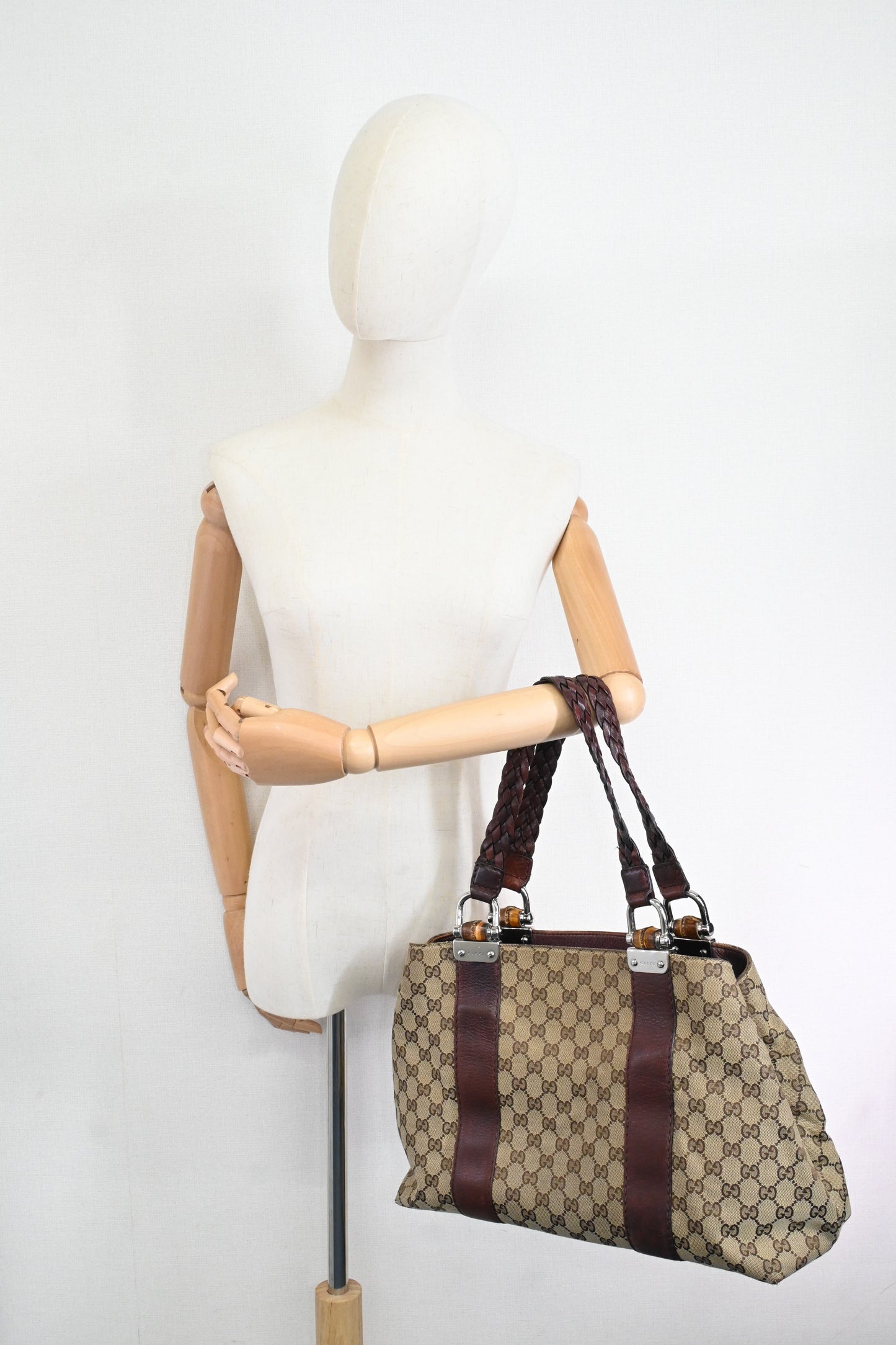 Gucci Bamboo Tote in Brown GG Canvas