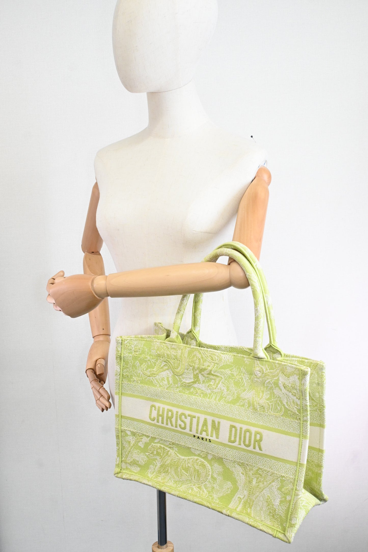 Dior Medium Book Tote in Green Toile de Jouy Sauvage Embroidery