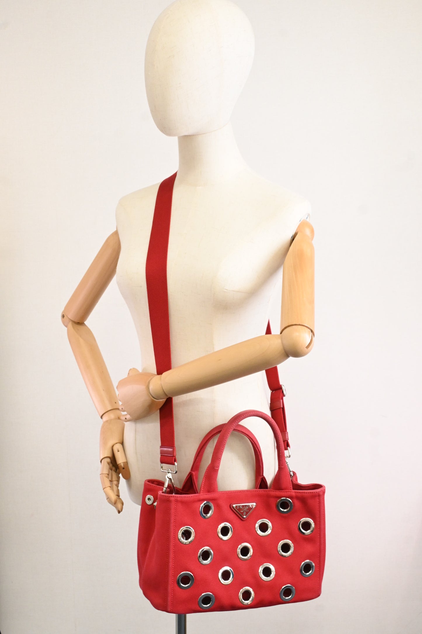 Prada Canapa Grommet in Red Canvas