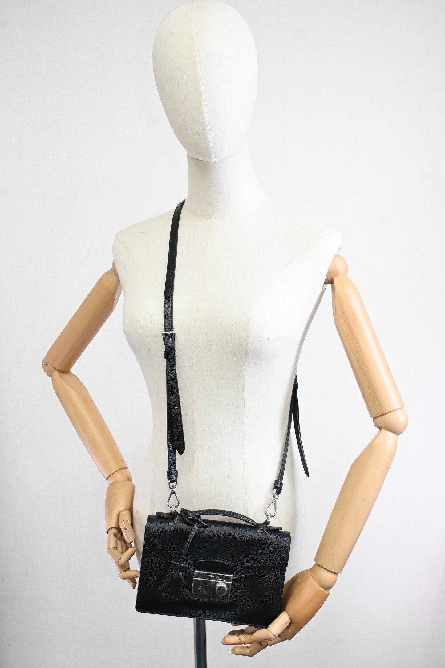 Prada Mini Sound Crossbody in Black Saffiano Leather
