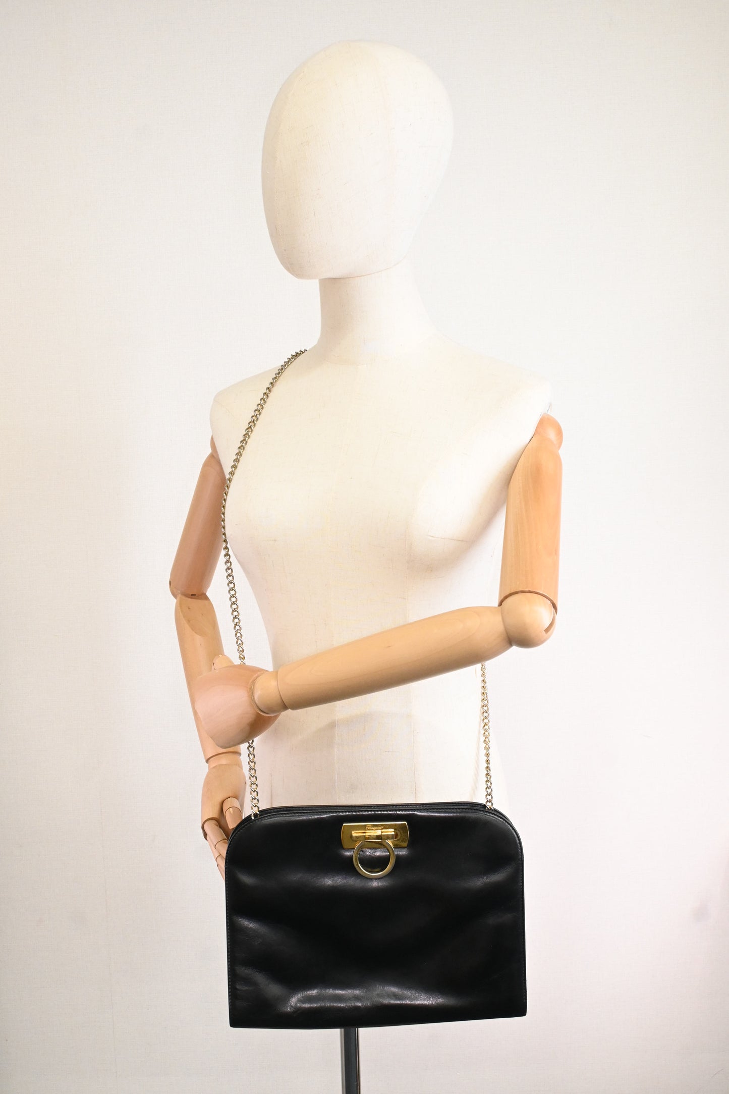 Ferragamo Chain Crossbody in Black Leather