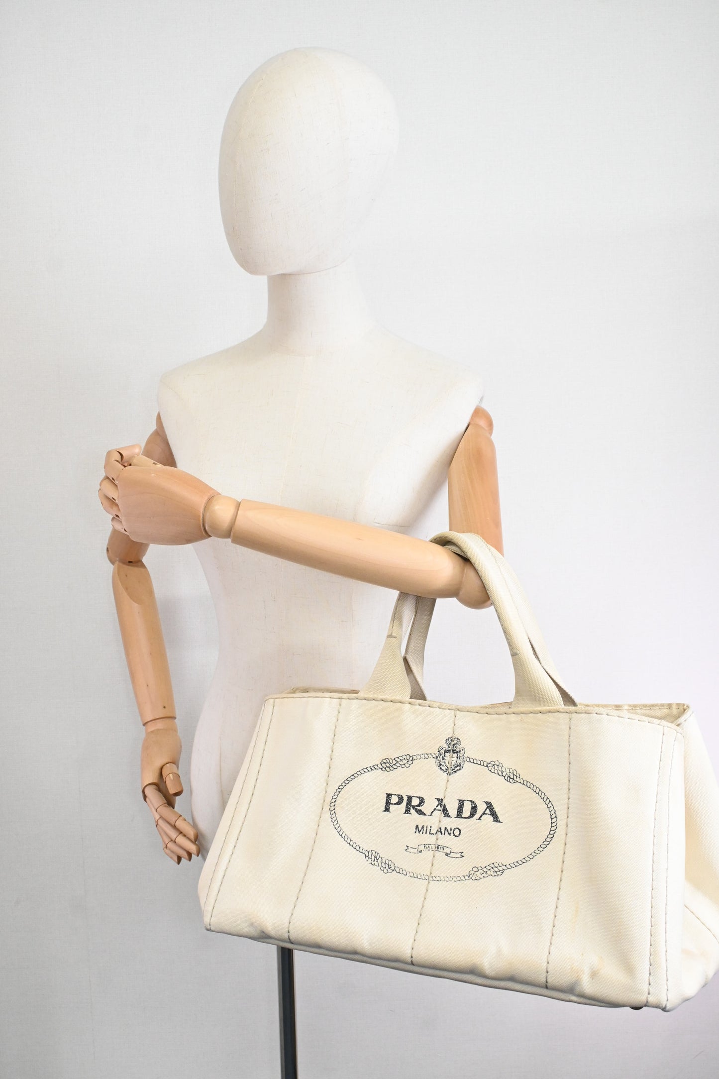 Prada Large Canapa Tote in White Canvas