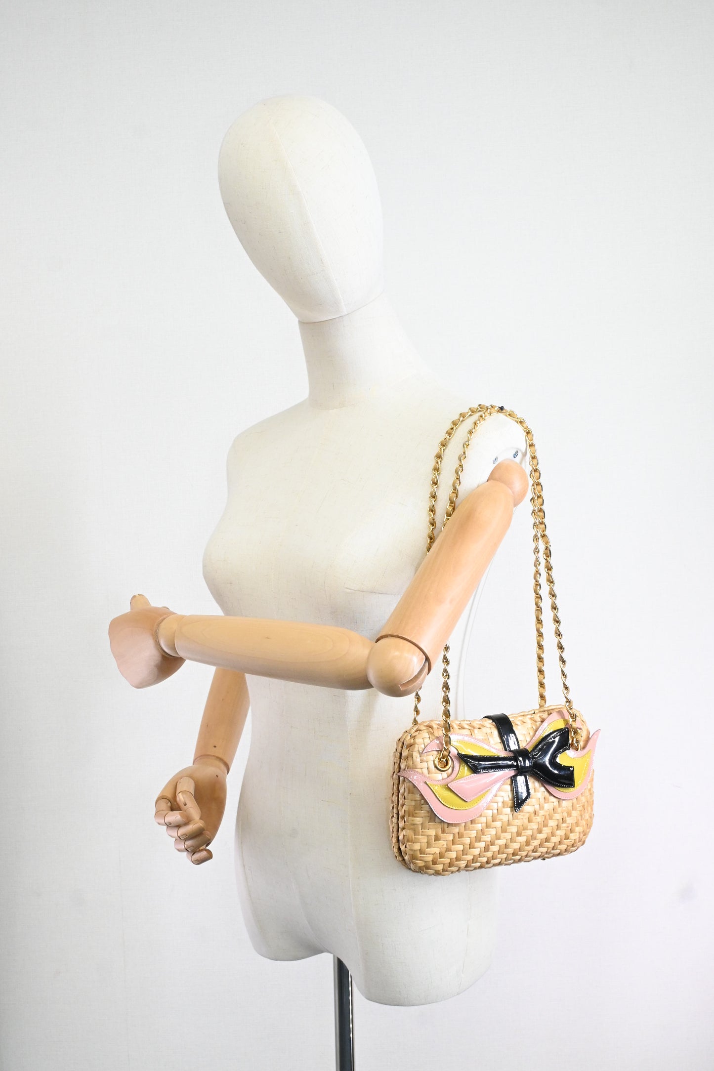 Prada Shoulder Bag in Wicker and Patent Leather