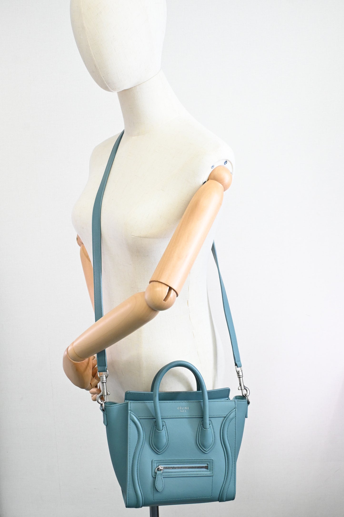 Celine Nano Luggage in Teal Leather