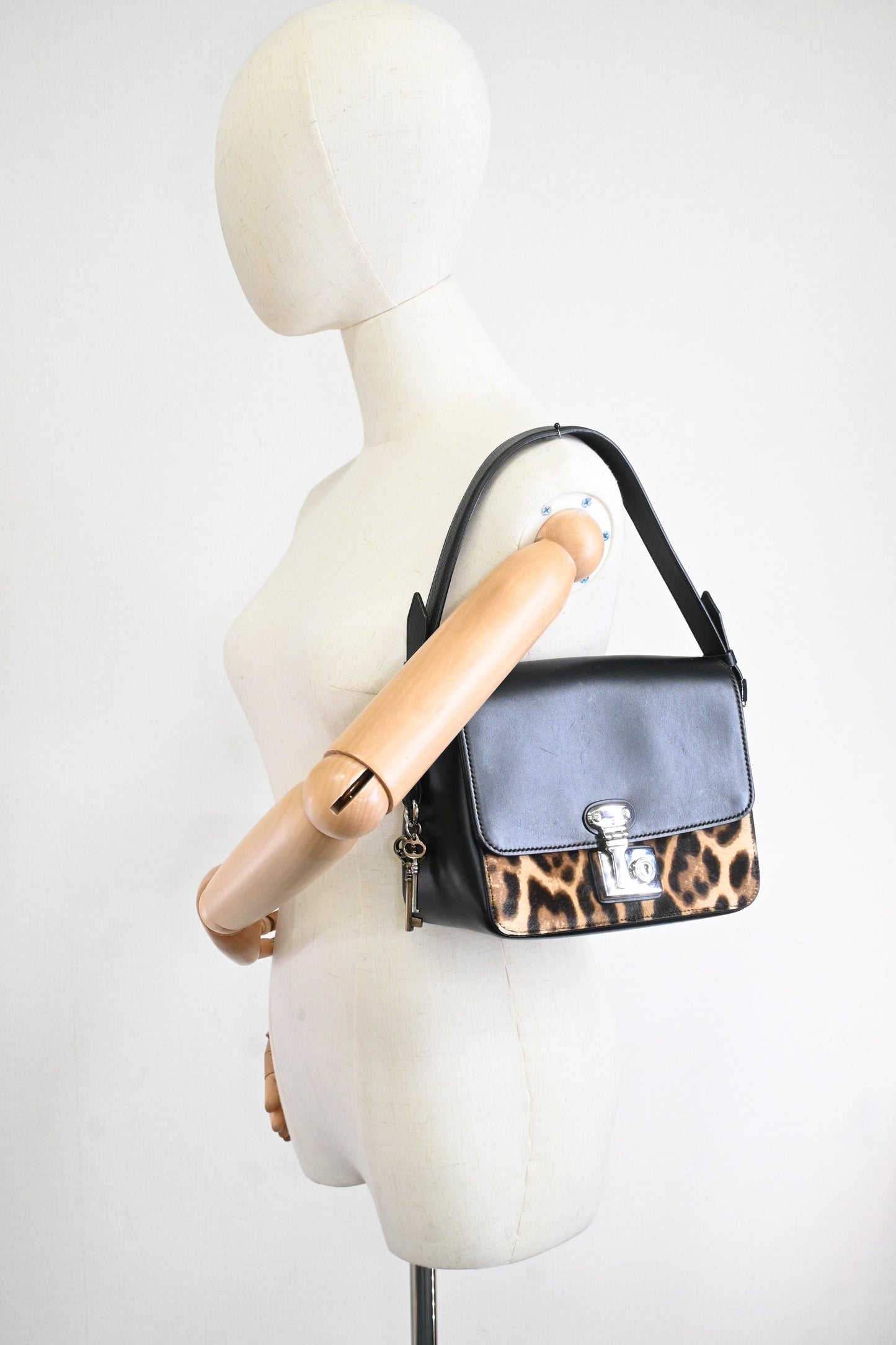 Dolce & Gabbana Handbag in Black Leather with Leopard