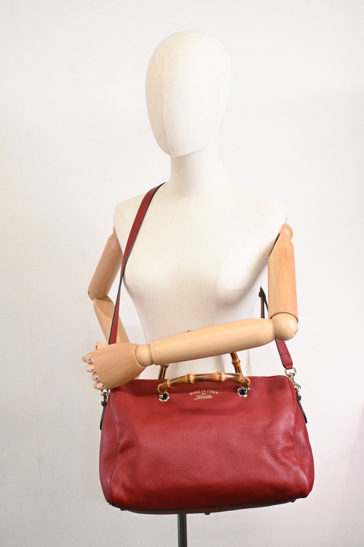 Gucci Bamboo 2way Bag in Red Leather