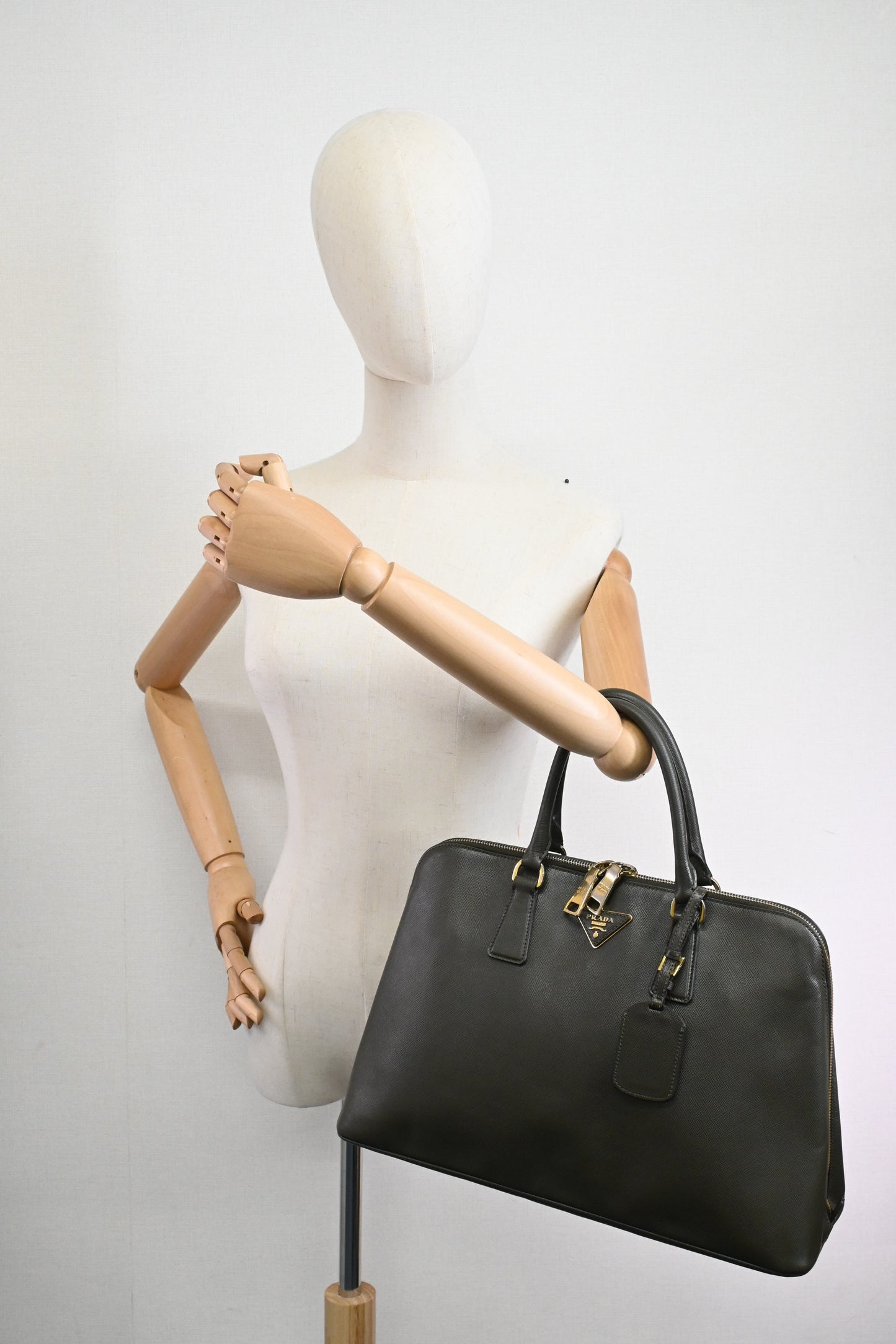 Prada Handbag in Khaki Green Saffiano Leather