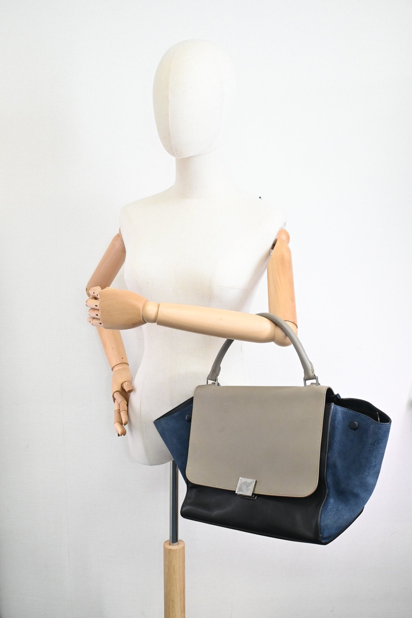 Celine Trapeze in Beige, Blue, and Black Leather