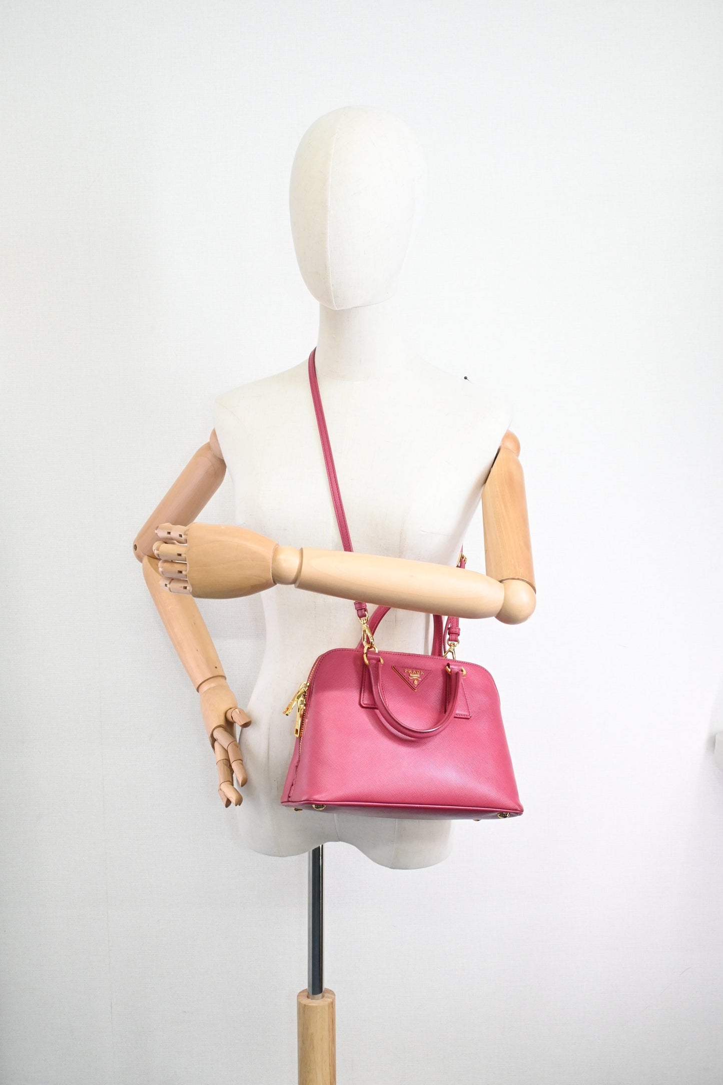 Prada Two Way Bag in Pink Saffiano Leather