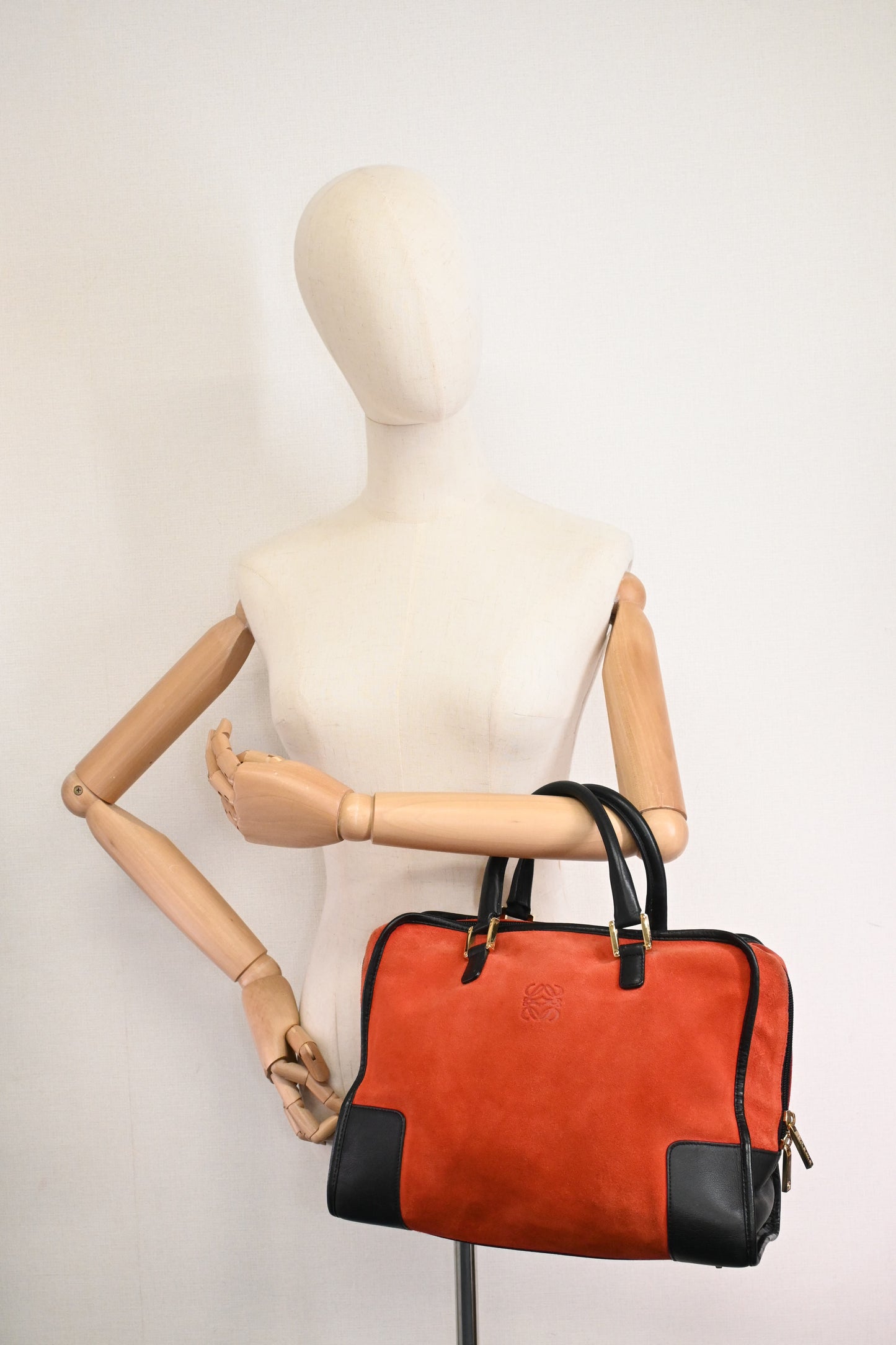 Loewe Amazona 31 in Red Orange Suede and Black Leather