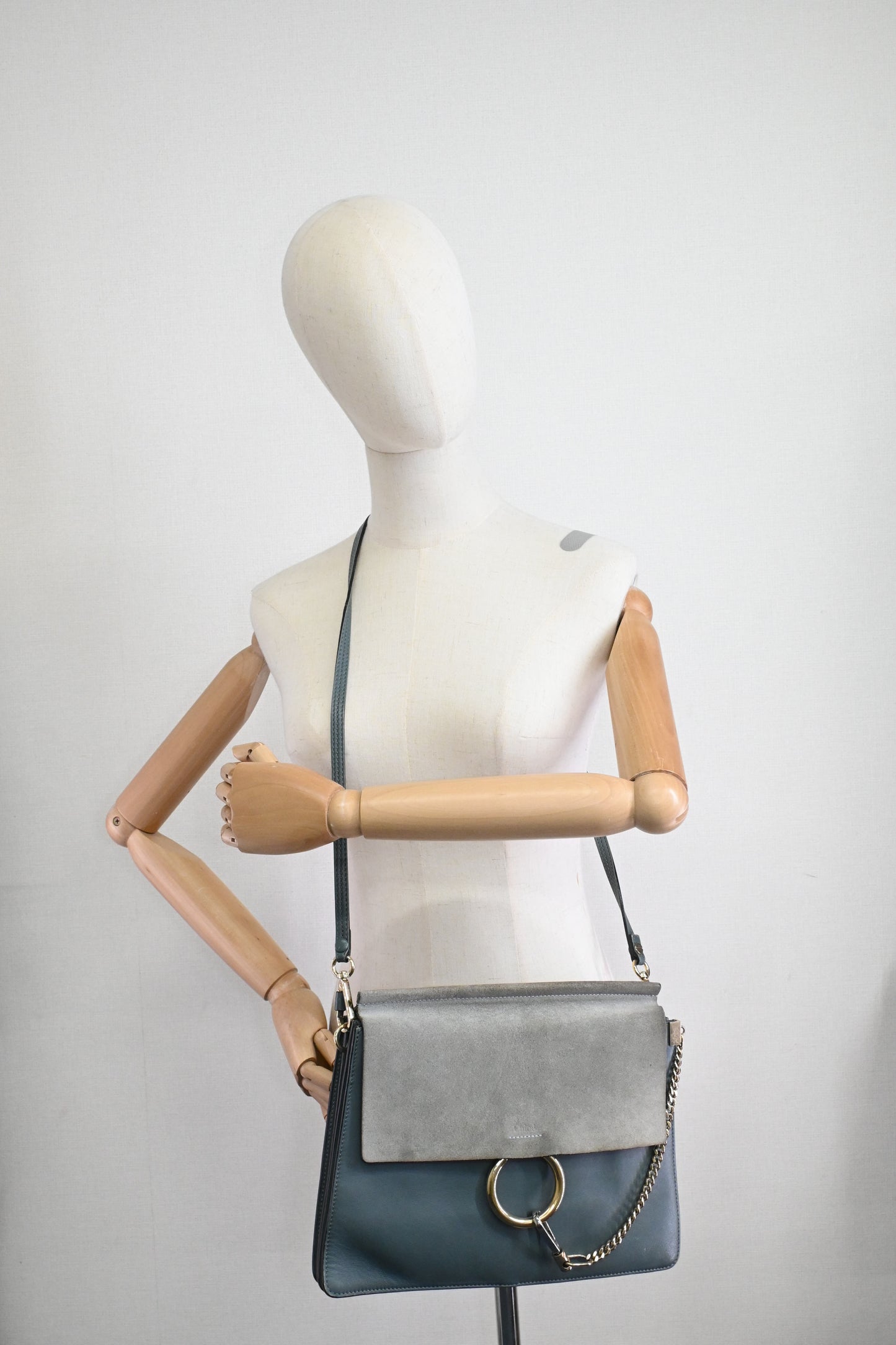 Chloe Faye Crossbody Bag in Grey Blue Leather