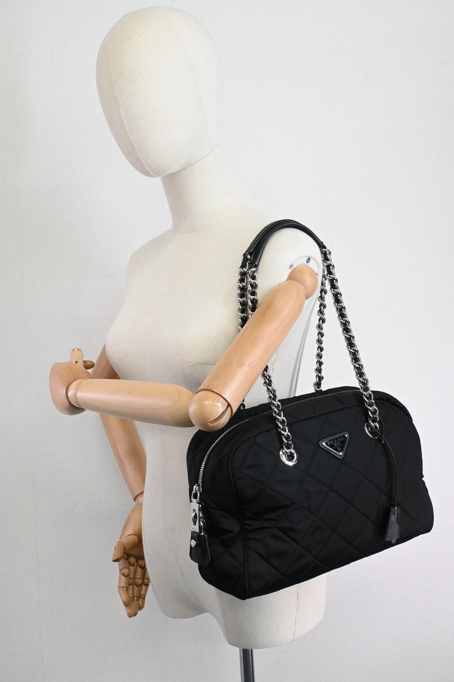 Prada Chain Shoulder Bag in Black Quilted Nylon Canvas