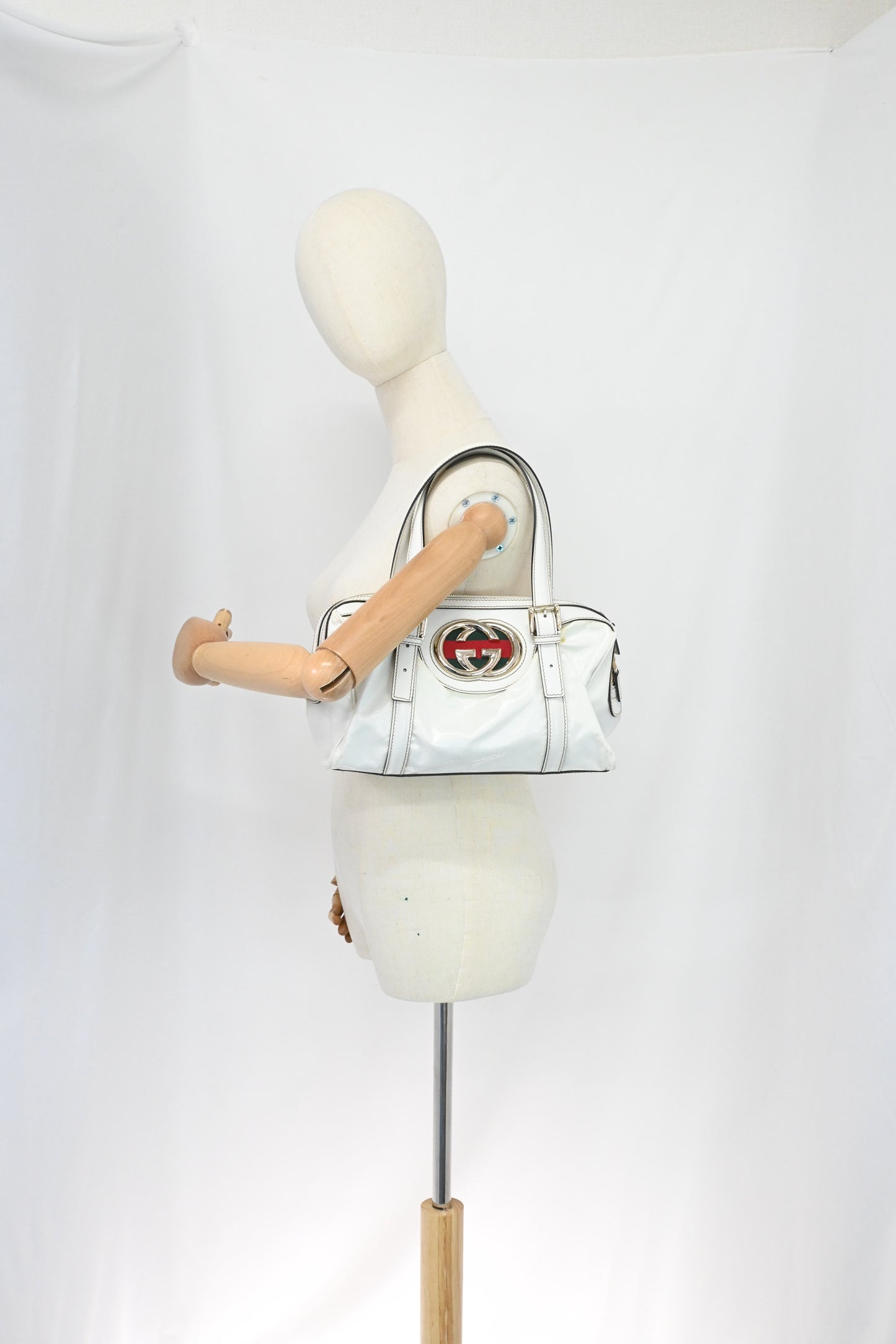 Gucci Britt Boston Bag in White Coated Canvas