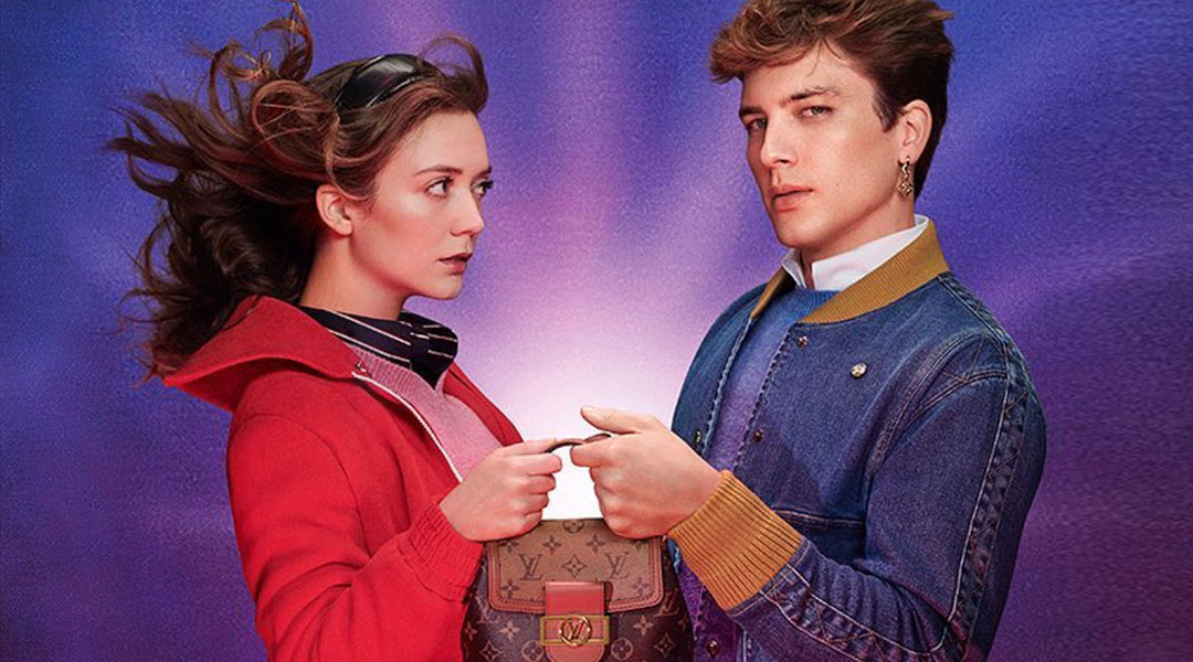 Louis Vuitton Pre-Fall 2019 Collection banner featuring Billie Lourd and Cody Fern
