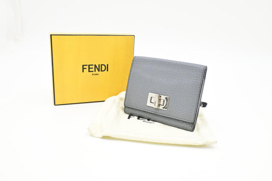 Fendi Peekaboo Mini Wallet in Light Blue Leather