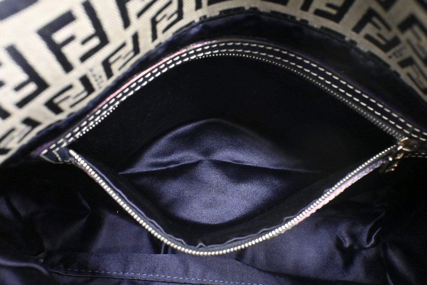 Fendi Mama Baguette in Navy Zucca Canvas