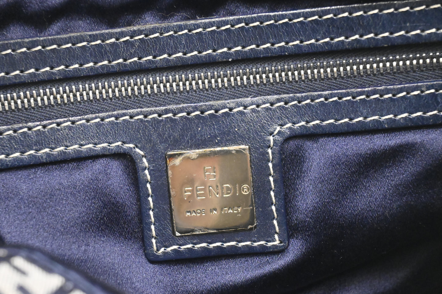 Fendi Mama Baguette in Navy Zucca Canvas