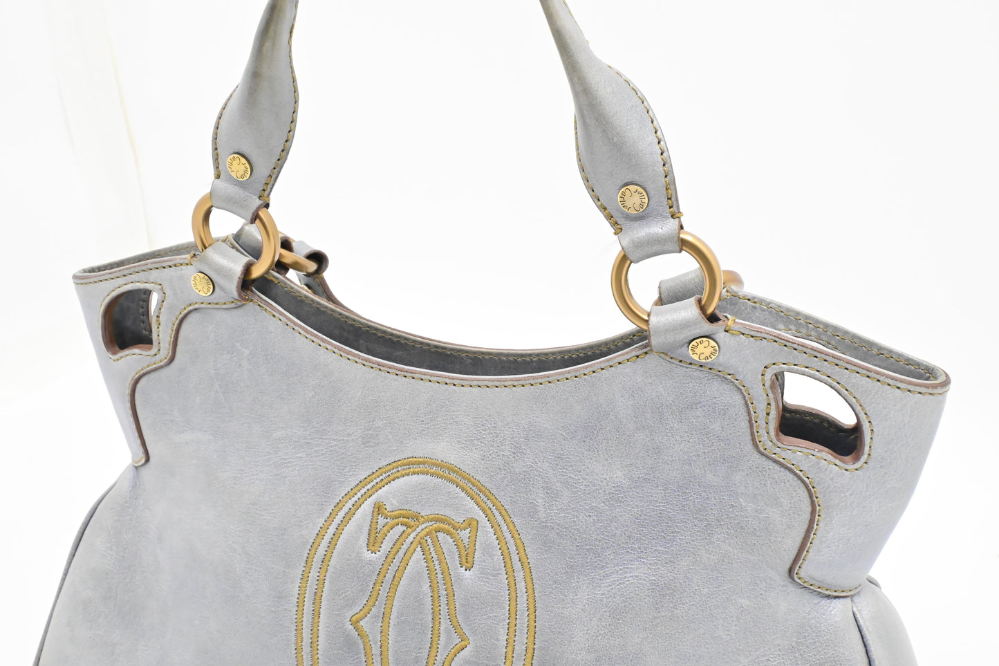 Cartier Marcello Handbag in Blue Gray Metallic Leather