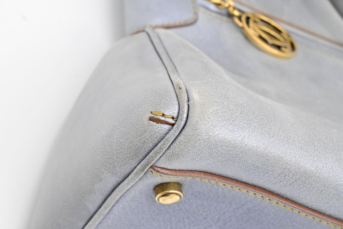 Cartier Marcello Handbag in Blue Gray Metallic Leather