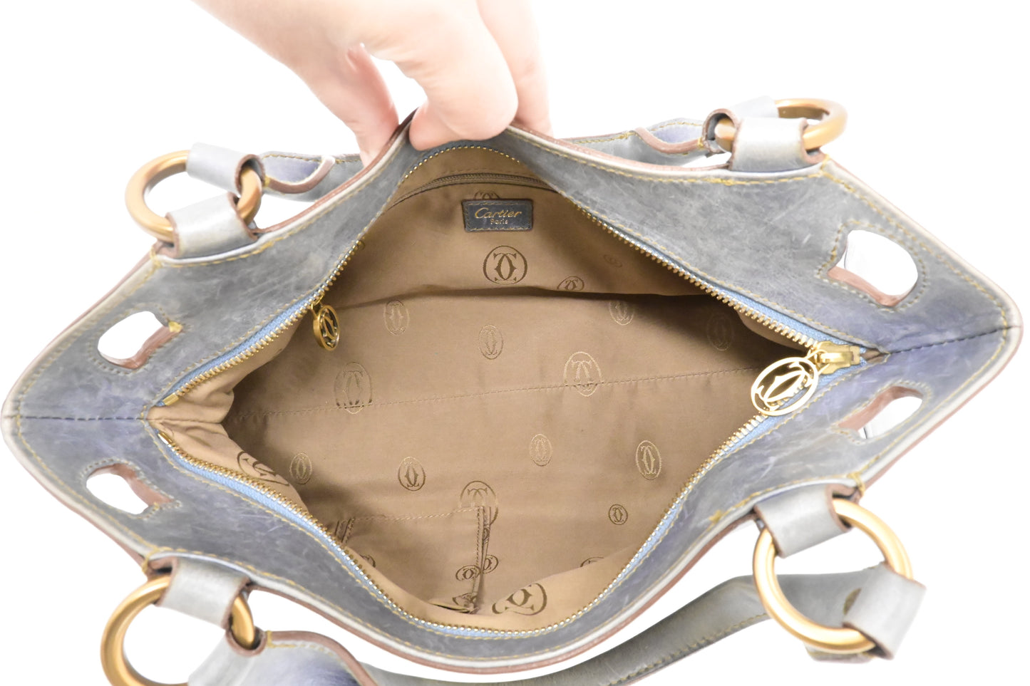 Cartier Marcello Handbag in Blue Gray Metallic Leather