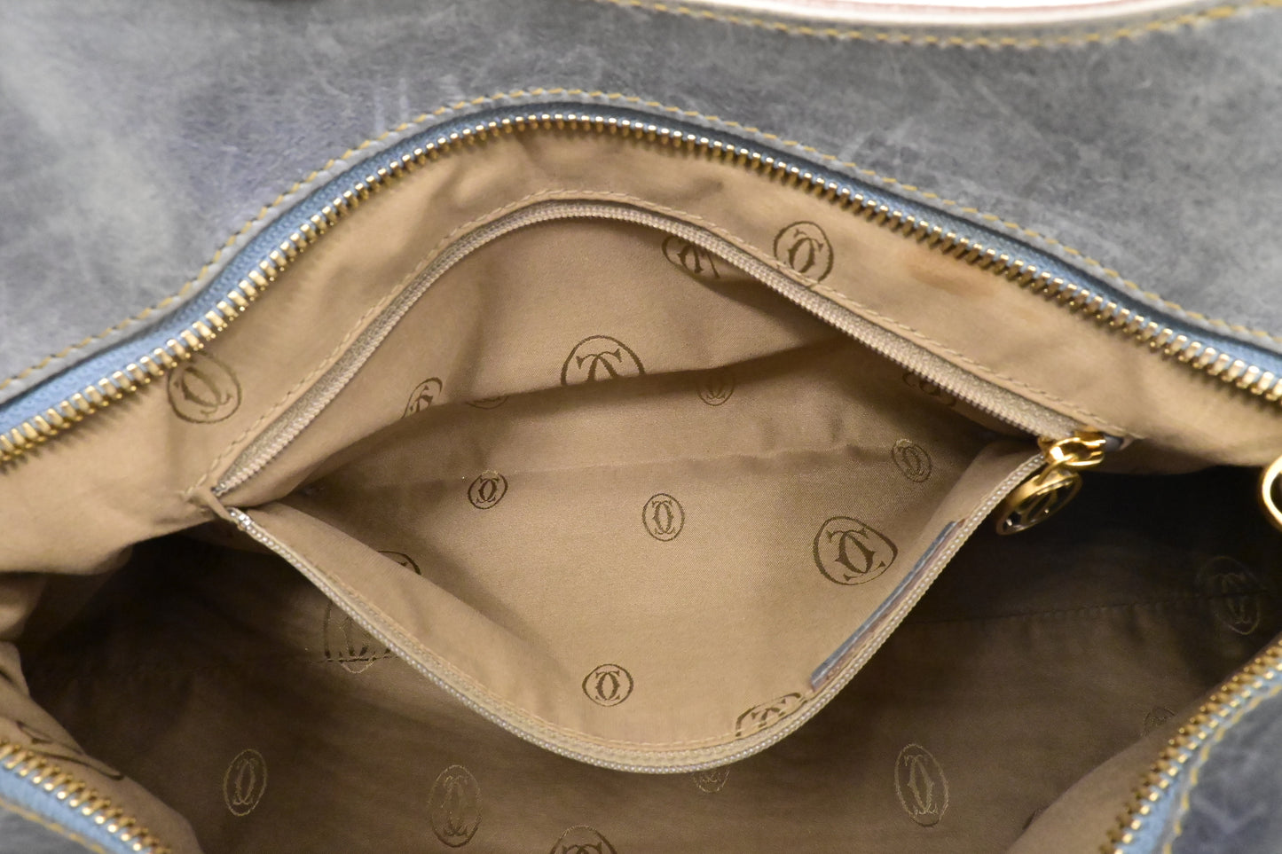 Cartier Marcello Handbag in Blue Gray Metallic Leather