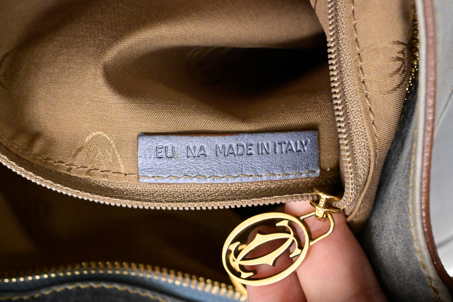 Cartier Marcello Handbag in Blue Gray Metallic Leather