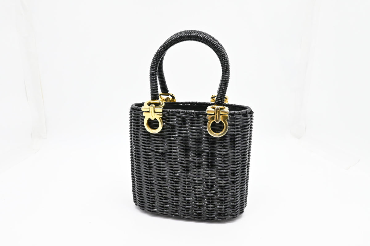 Ferragamo Ratan Gancino Black Wicker Basket Bag