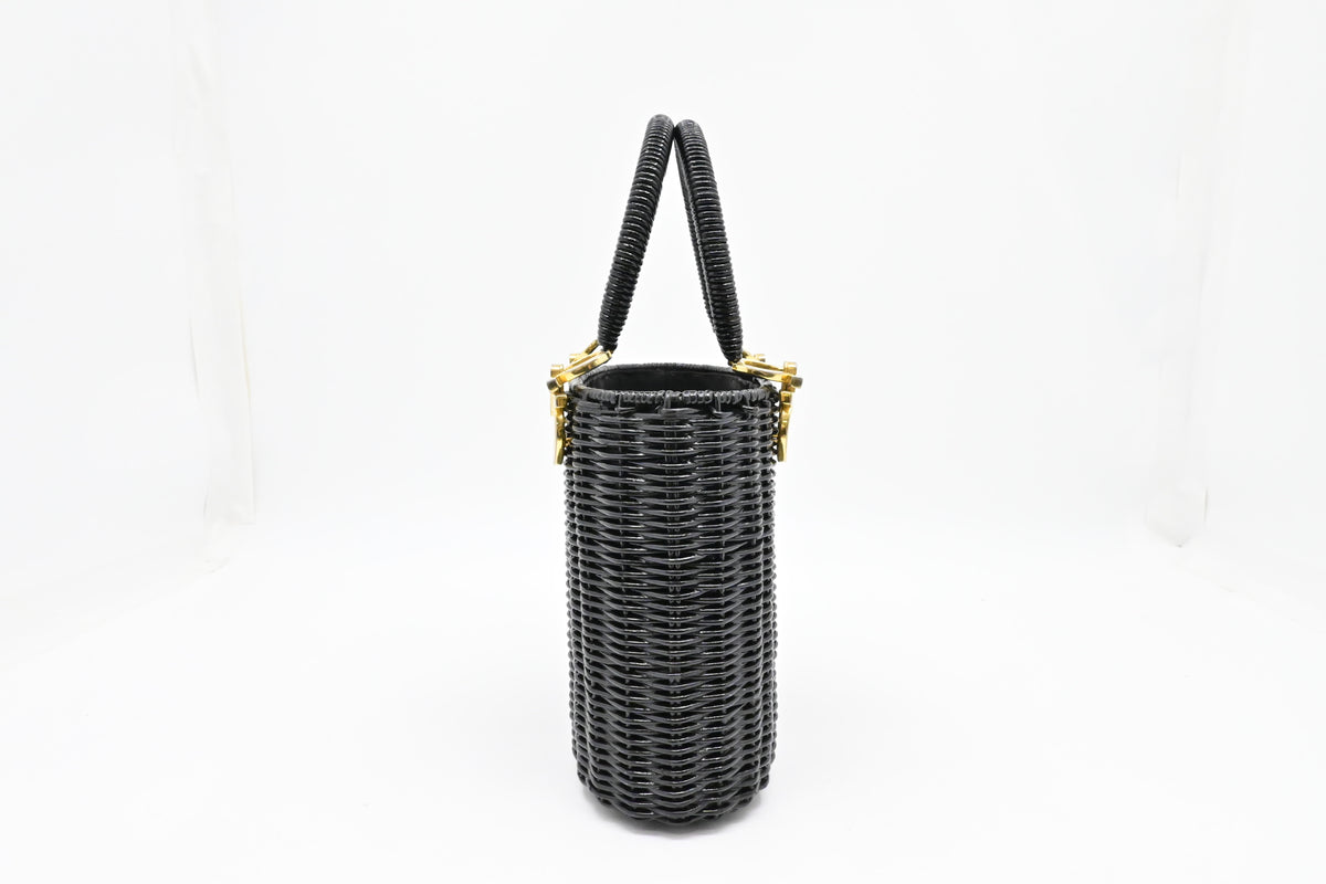 Ferragamo Ratan Gancino Black Wicker Basket Bag
