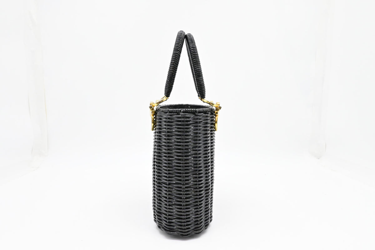 Ferragamo Ratan Gancino Black Wicker Basket Bag