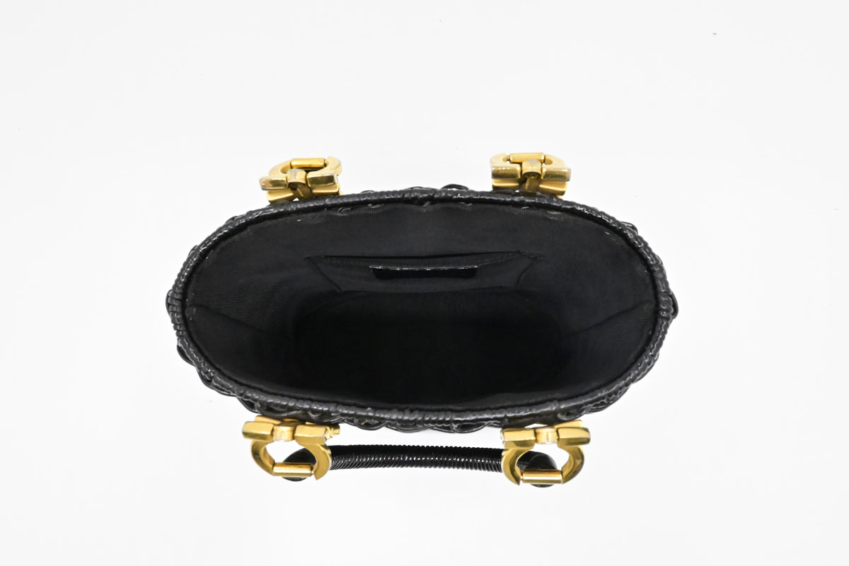 Ferragamo Ratan Gancino Black Wicker Basket Bag