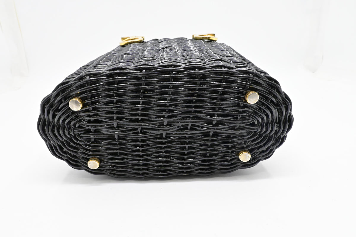 Ferragamo Ratan Gancino Black Wicker Basket Bag