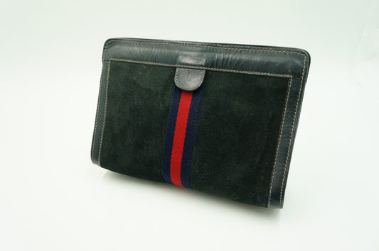 Gucci "Accessory Collection" Pouch in Navy Blue Suede Leather