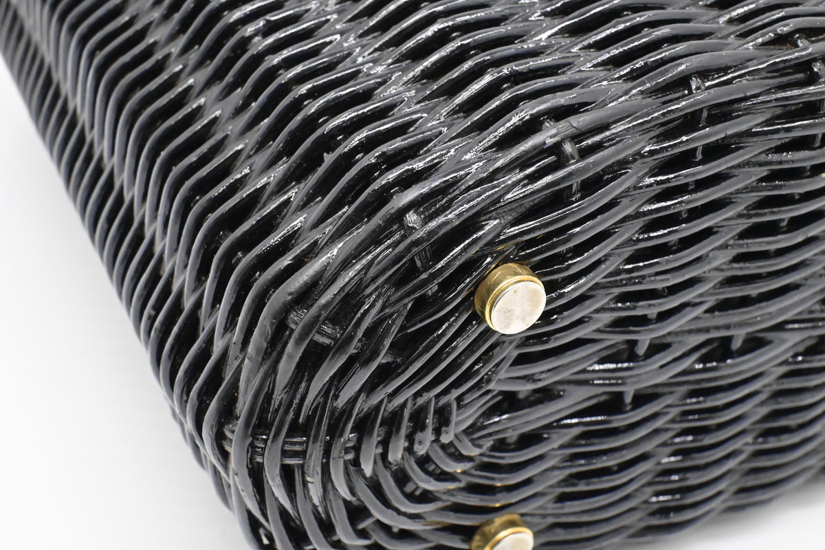 Ferragamo Ratan Gancino Black Wicker Basket Bag