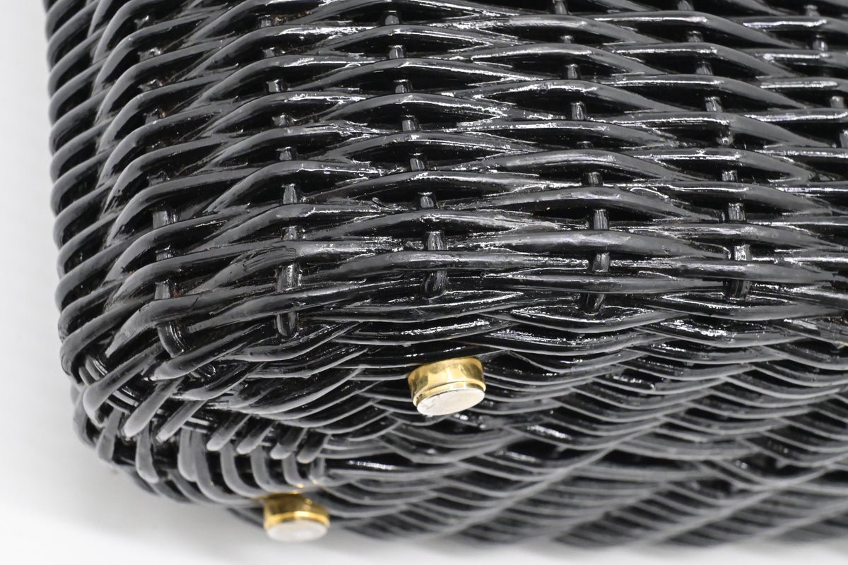 Ferragamo Ratan Gancino Black Wicker Basket Bag