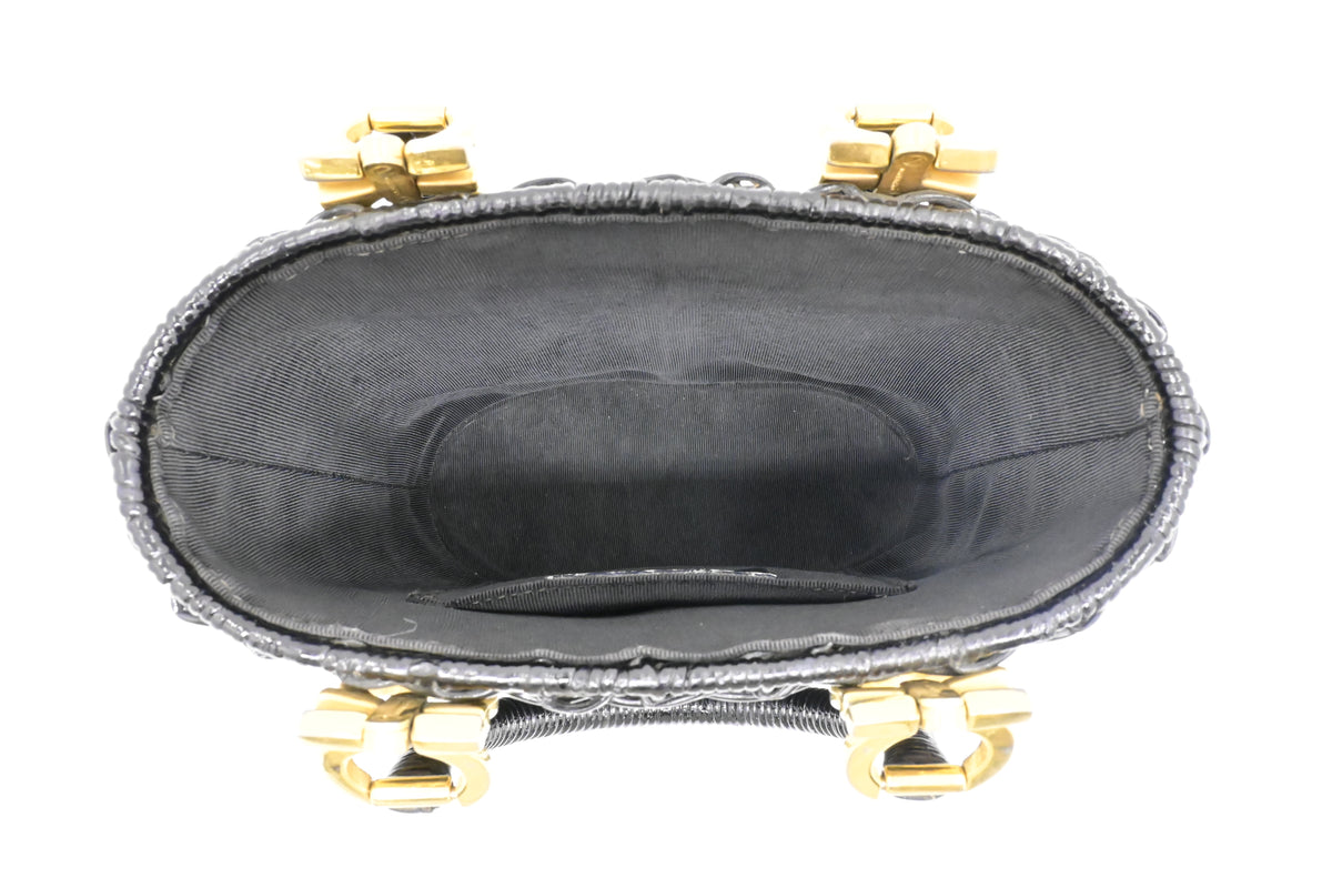 Ferragamo Ratan Gancino Black Wicker Basket Bag