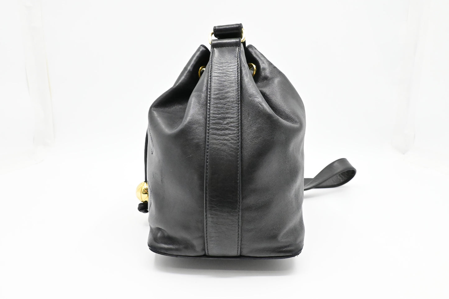 Chanel Drawstring Bucket Bag in Black Leather