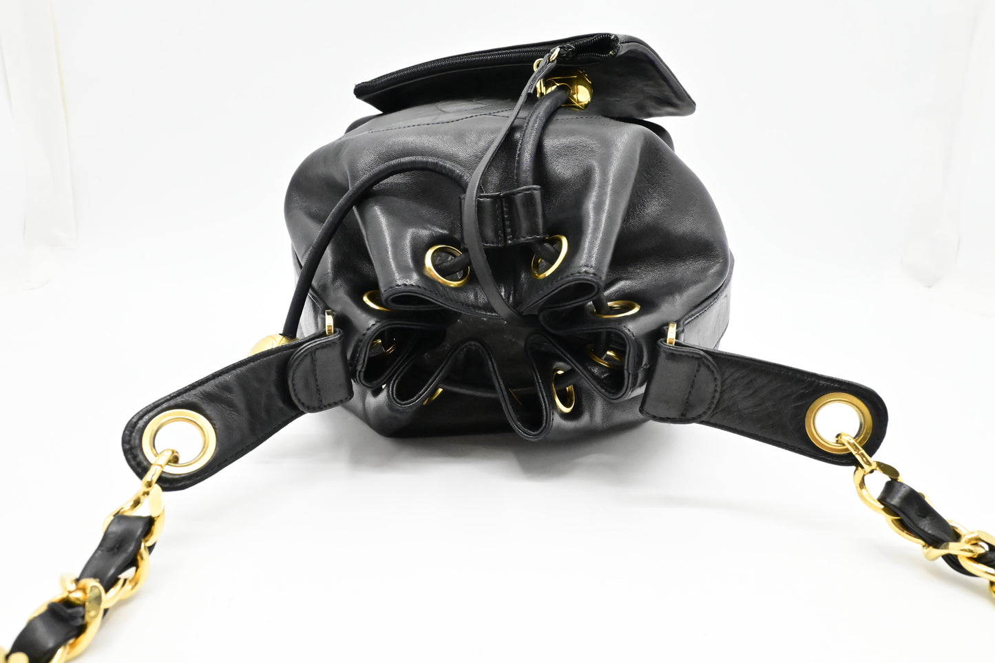 Chanel Drawstring Bucket Bag in Black Leather