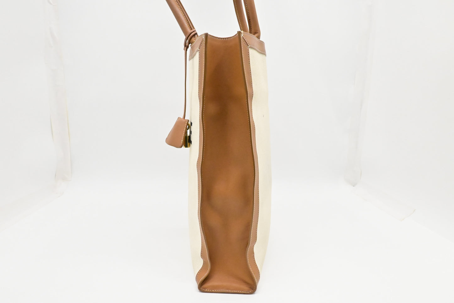 Celine Tote Bag in White Canvas and Brown Leather